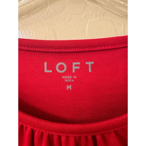 Loft Red Blouse Sheer Polka Dot Long Sleeve Size Medium - Picture 7 of 10